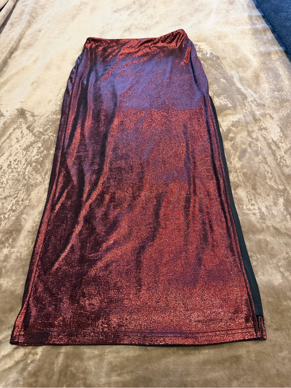 CUPSHE Metallic Red Maxi Skirt with Side Panel